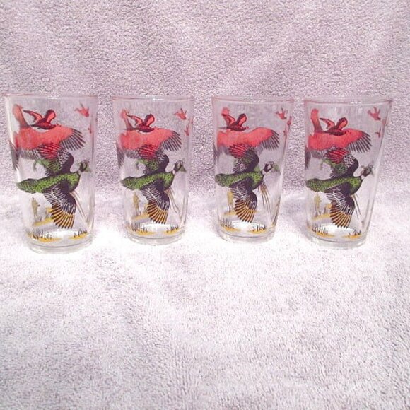 1950s Vtg Hazel Atlas Hunting Pheasant Glasses Highball Drinking Set Of 4 MCM - Picture 9 of 12